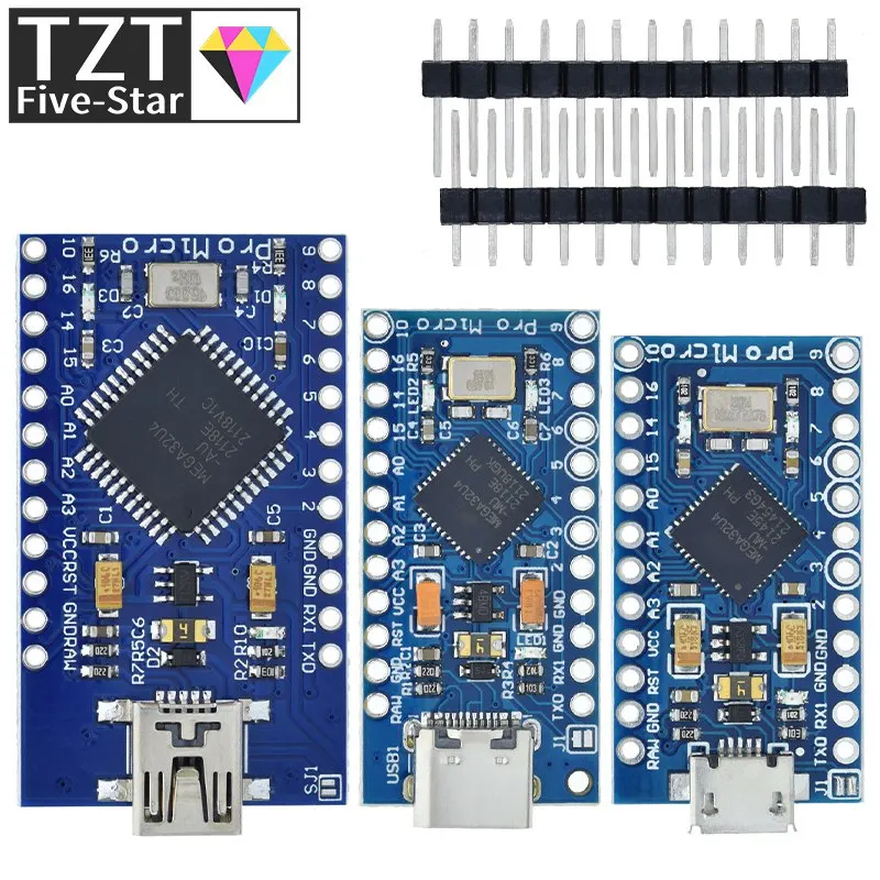 TZT Pro Micro ATmega32U4 5 в 16 МГц Замена ATmega328 для Arduino Mini с 2-рядным штырьковым разъемом Leonardo