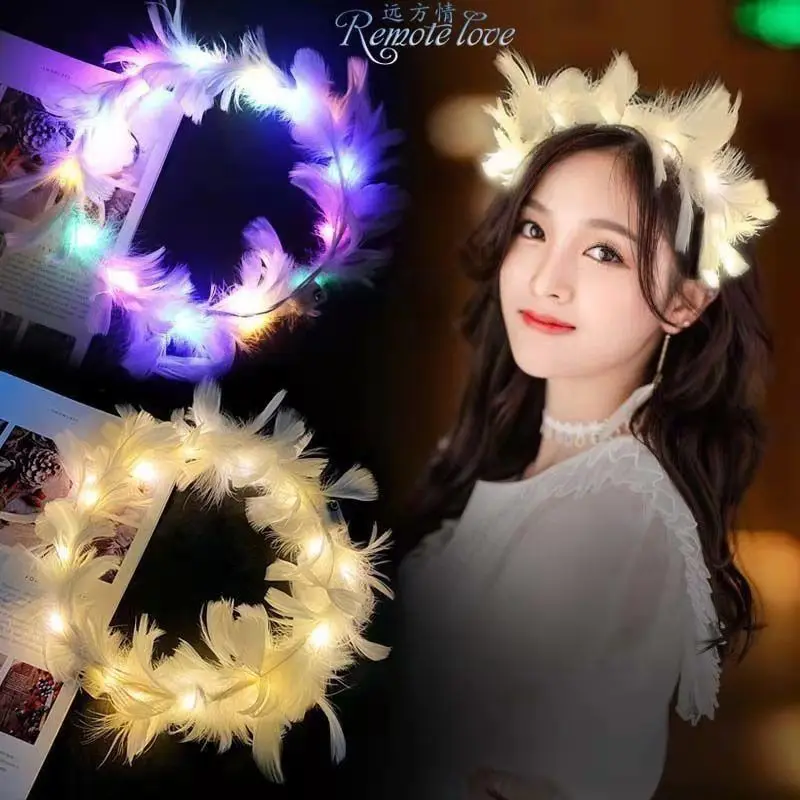

1pcs Women Girl LED Hawaii Hawaiian Lei Headband Glow Light Flower Crown Wreath Birthday Wedding Party Luminous Festival Costume
