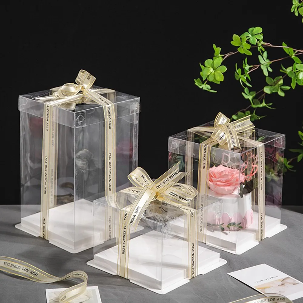 

8/10inch Transparent PVC Cake Box White Pink Dessert Packing Box Birthday Wedding Candy Cake Packaging Gifts Party Decoration