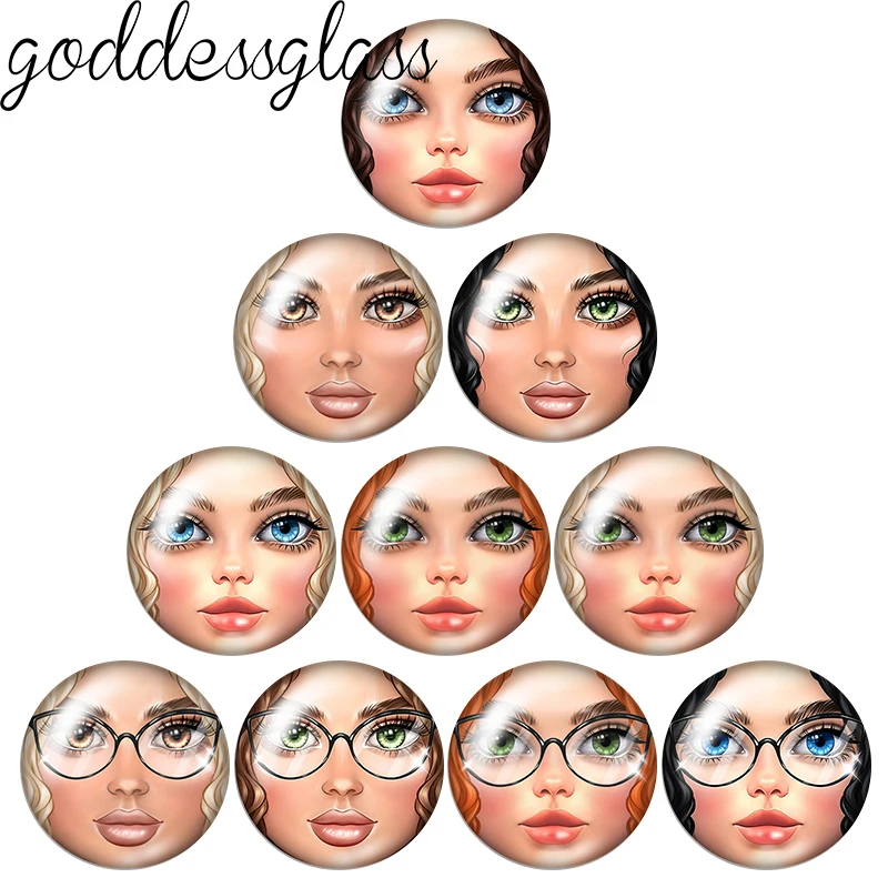Фото Элегантные женские матрьошки Beauty Lady Face, 10 шт., 12 мм/18 мм/20 мм/25 мм, круглые стеклянные кабошоны с плоским дном для изготовления украшений. №1