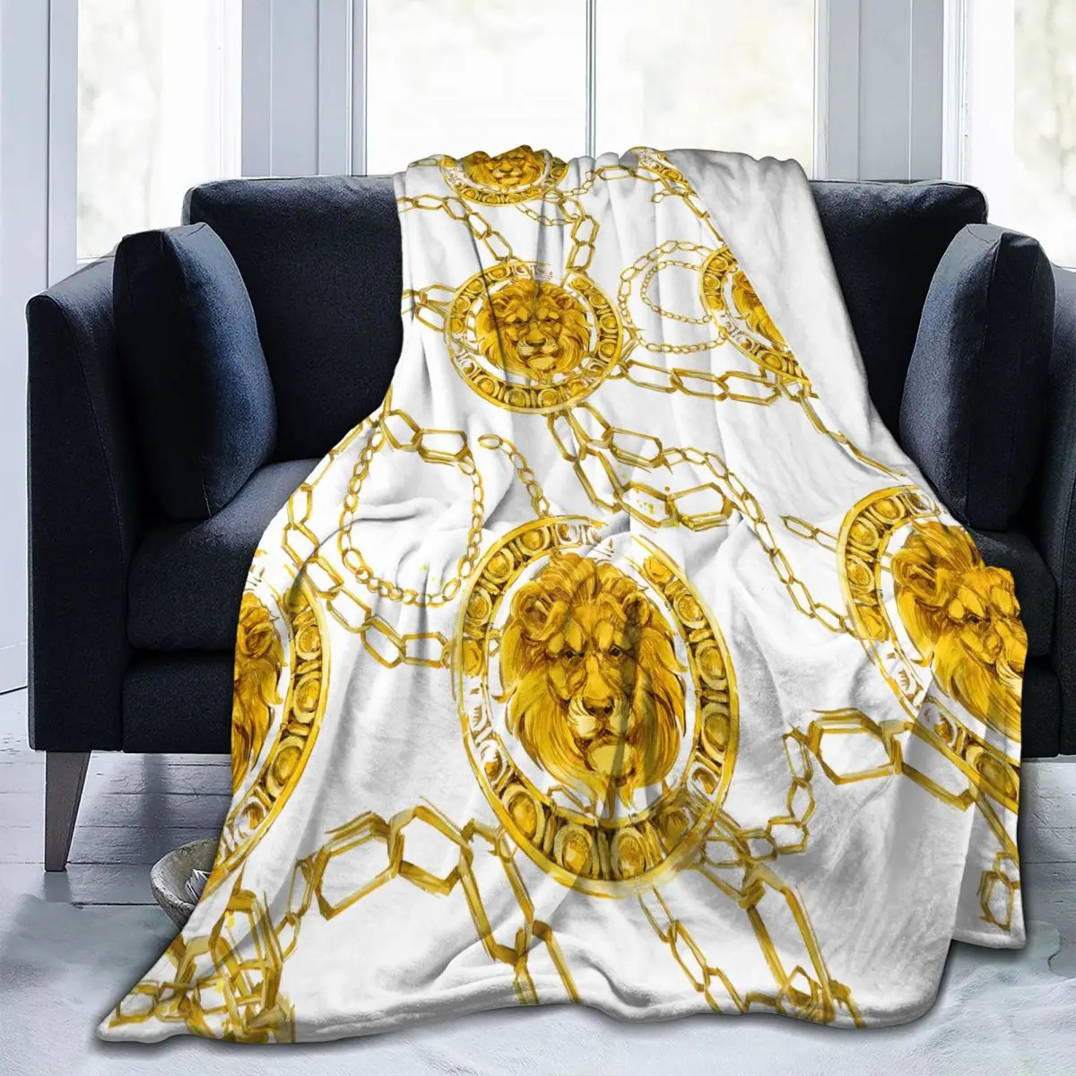 

Фланелевое Одеяло с рисунком Золотого Льва, тонкое, механическое, стирка, теплое, мягкое одеяло, покрывало на диван, кровать, для путешествий...