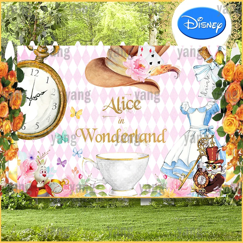 Disney 1st Birthday Party Photography Background Lovely Alice In Wonderland Decoration Props Newborn Baby Shower Backdrop Banner