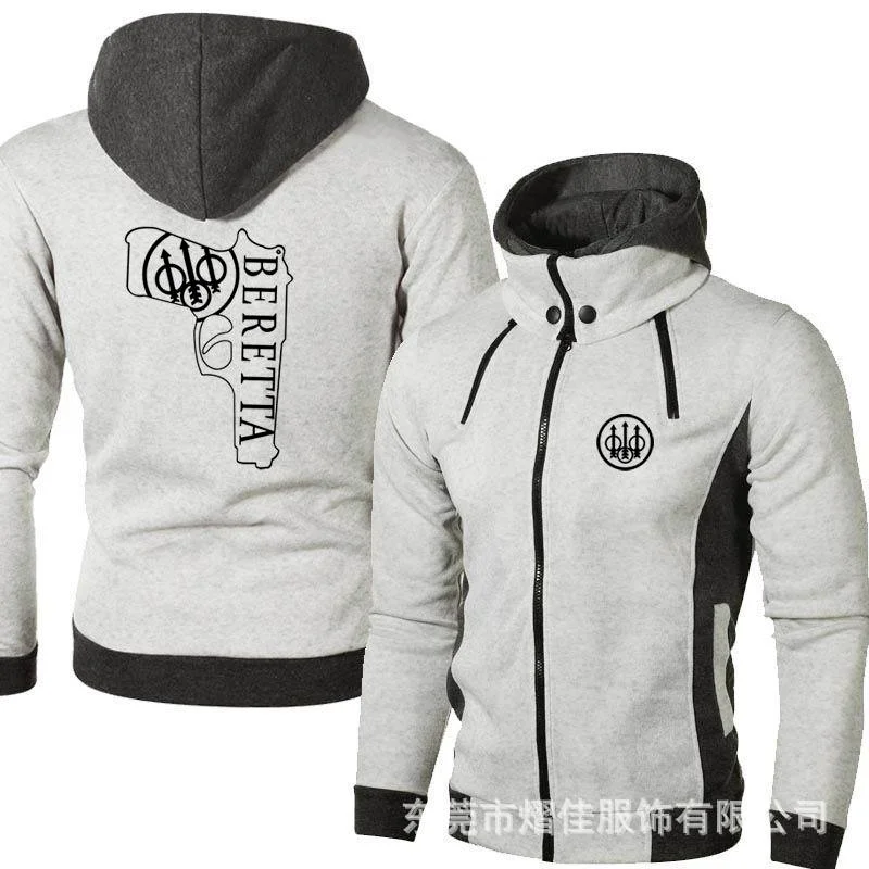 

BERETTA Men's Zipper Jacket Man Coats Bomber Jackets Scarf Collar Hoodies Casual Fleece Male Hooded Outwear Slim Fit Hoody