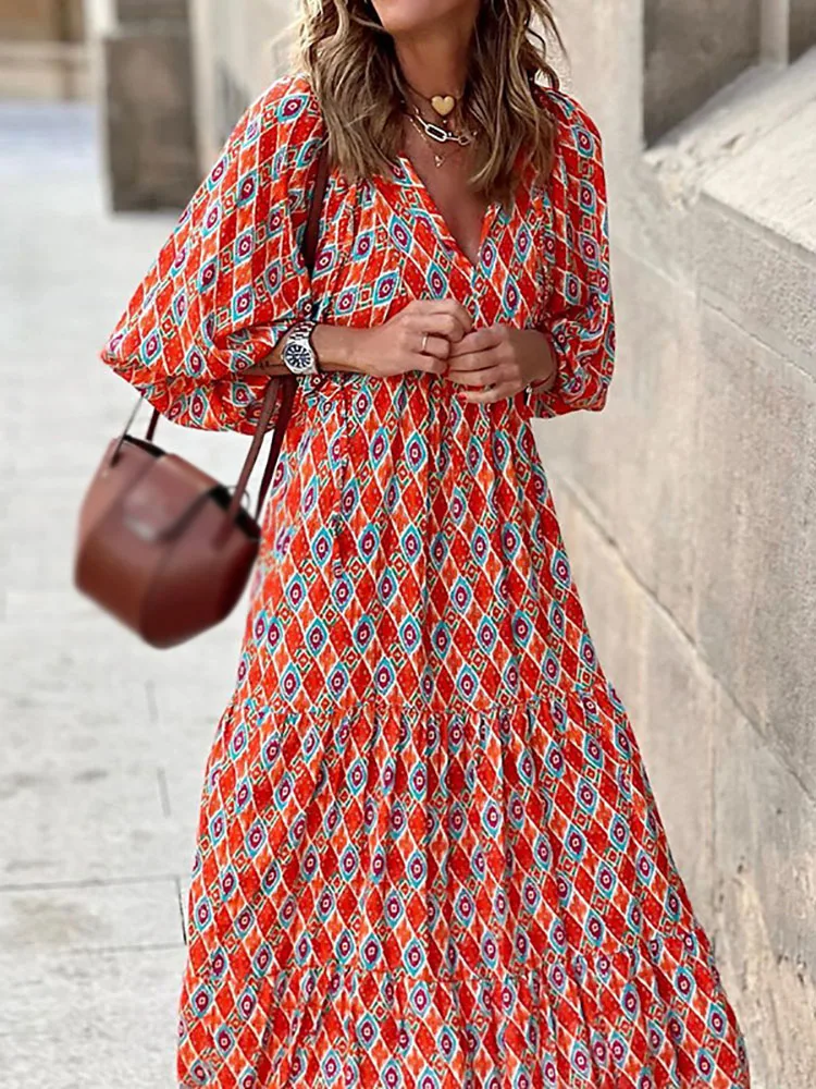 Платье женское длинное с V-образным вырезом элегантный повседневвечерние