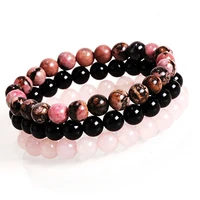 womens yoga energy bracelet obsidian onyx natural black 8mm beads stretch set bead opp bag packaing