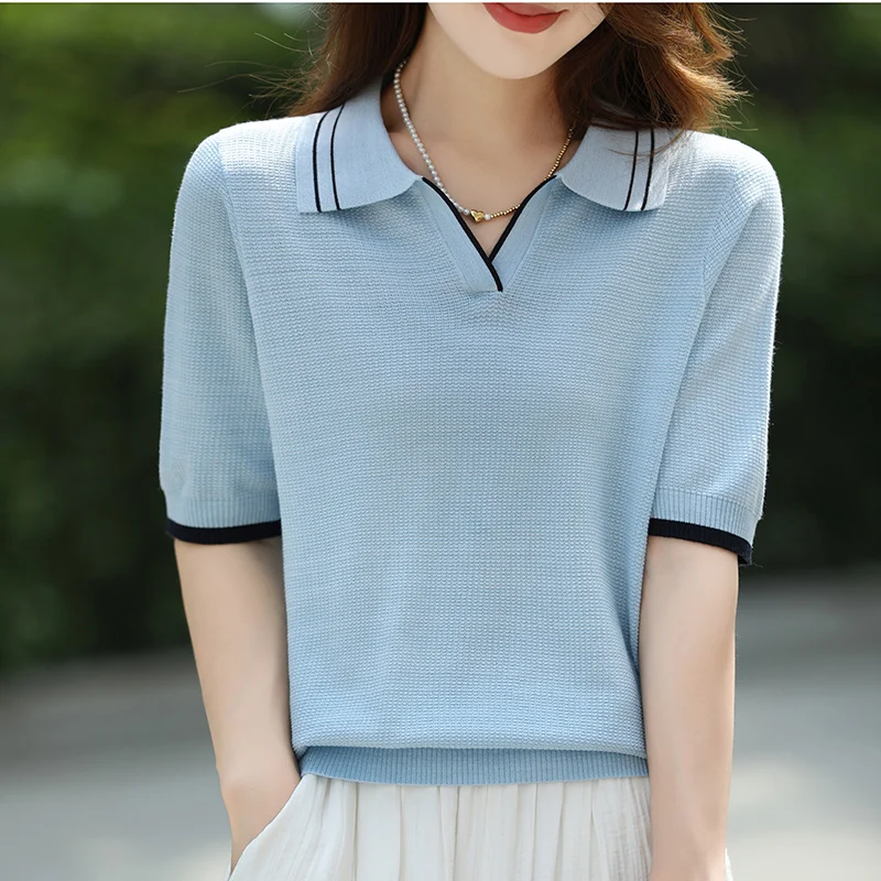 Женская шелковая футболка-поло SHUANGYANROAD