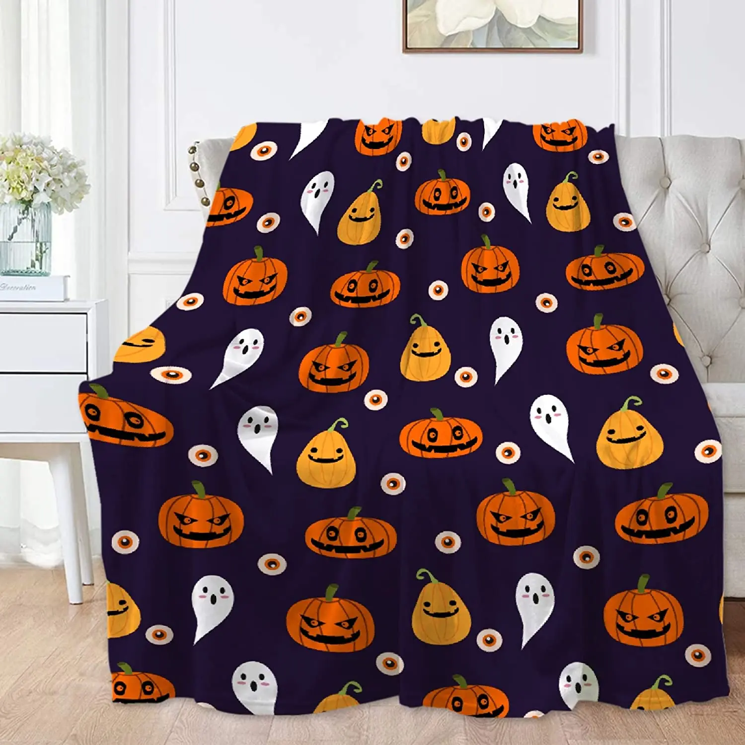 

Мягкое Флисовое одеяло для мужчин и женщин, покрывало в виде тыквы и призраков на Хэллоуин, для кровати, гостиной