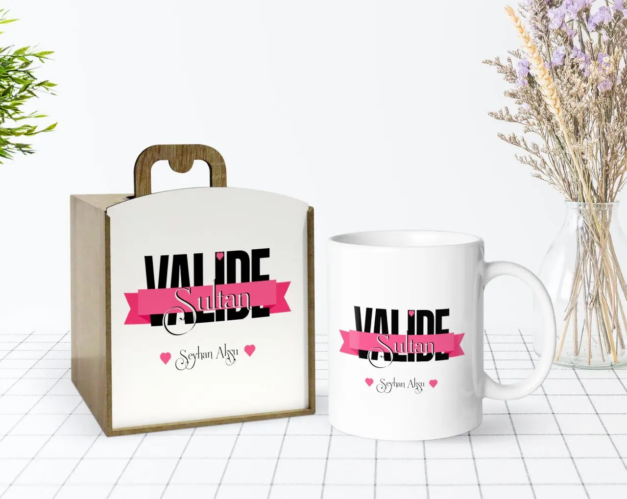 

Сделанный на заказ в деревянной коробке День матери тематические Valide Султан дизайн белая кружка Bardak-1