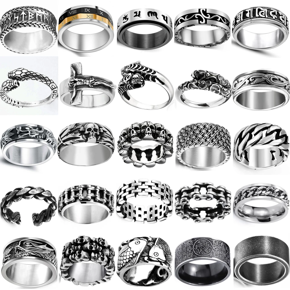 

316L Stainless Steel Men Punk Ring Skull Skeleton Gothic Rock Hip Hop Vintage Men Rings Cocktail Band Rings Party Jewelry Gift