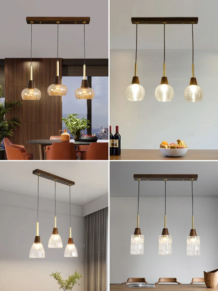

New Chinese Restaurant Chandelier Solid Wood Three-Head Led Dining Table Light Luxury Tea Room Bar Chandelier