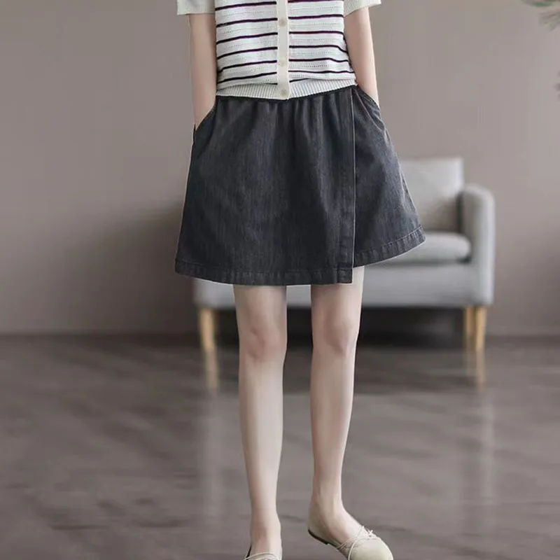 Women's Shorts Skirts Fake Two-piece 2023 Summer Elastic High Waisted Denim Shorts Loose Korean Large Size Skirts Black Shorts