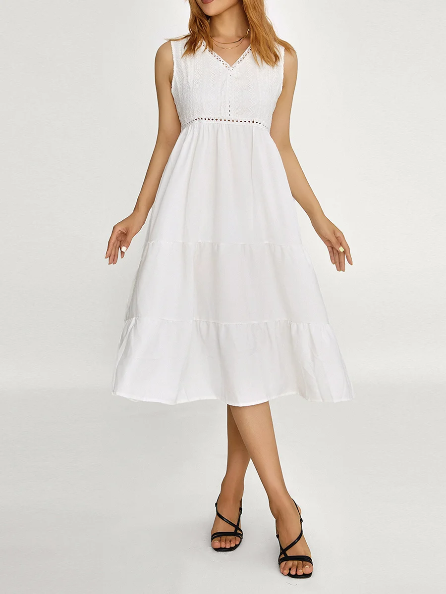 

Casual elegant slim sexy 2023 new dress,Fashion vintage womens boho dress Summer Sleeveless Loose Lace Patchwork Party A-line Dr