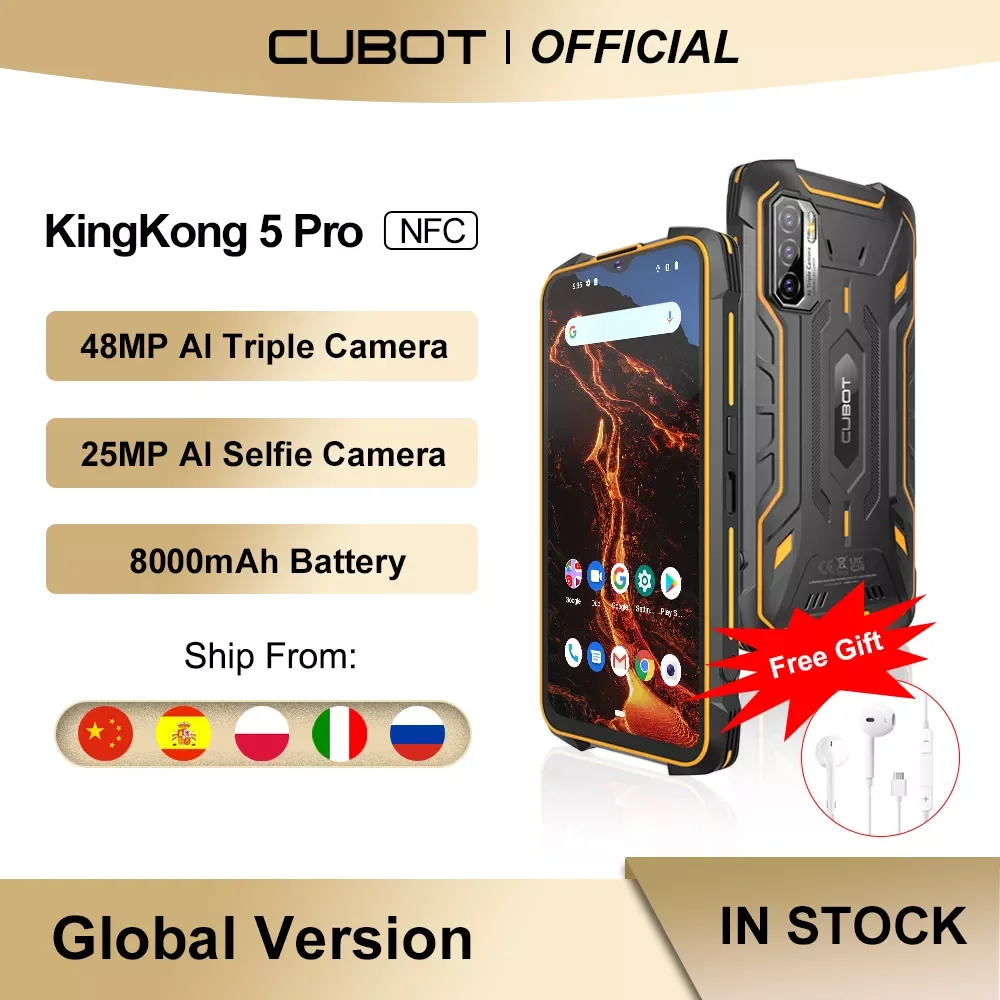 

NEW2023 Cubot KingKong 5 Pro IP68/IP69K Waterproof Smartphone Rugged Phone 8000mAh 48MP Triple Camera Android 11 NFC 64GB Global