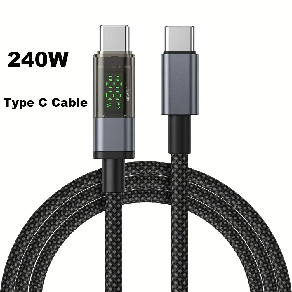Фото Кабель USB-C PD 240W для быстрой зарядки, Type-C - Type-C, с дисплеем, для Xiaomi POCO F3, Realme, Macbook, iPad №1
