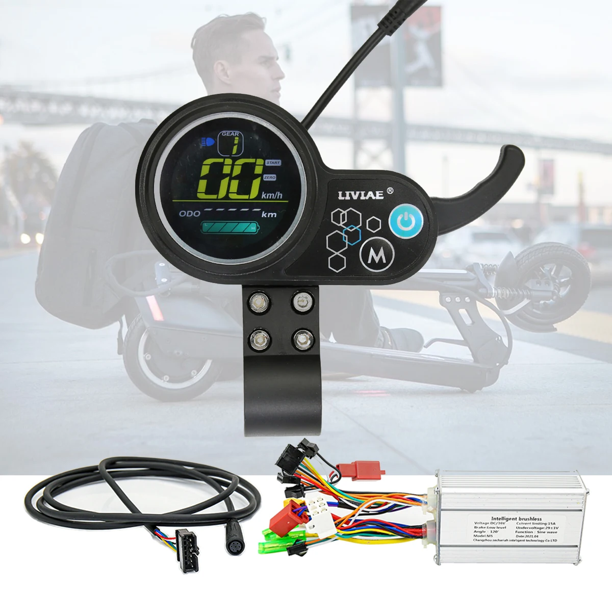 

Electric Scooter LIVIAE Brushless Motor Controller 36V / 48V Speed Regulating Instrument LCD Screen Accelerator