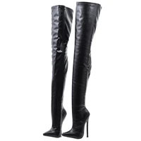 women over the knee boots 18cm super high heel pointed toe zip pu leather crotch long boots footwear