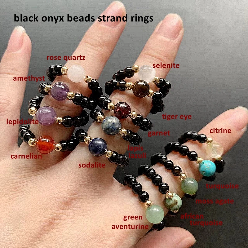 Кольцо из черного оникса ювелирное изделие с бусинами цитрина бирюзы нитка 3 мм 1