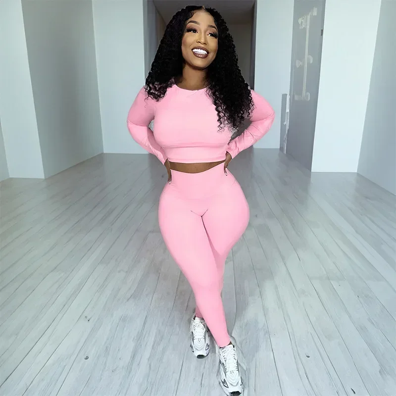 

Женский костюм с открытой спиной, базовый короткий топ на шнуровке и брюки-джоггеры с высокой талией, подходящие костюмы для фитнеса и тренировок в уличном стиле