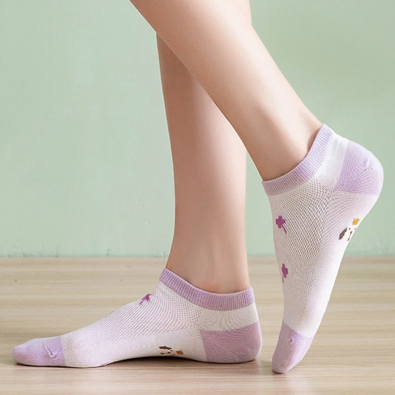 10 Pairs Mesh Breathable Cool Women Socks Cute Summer Short Ankle Socks Cartoon Animals Printing Korea Style Fish Net Chausette