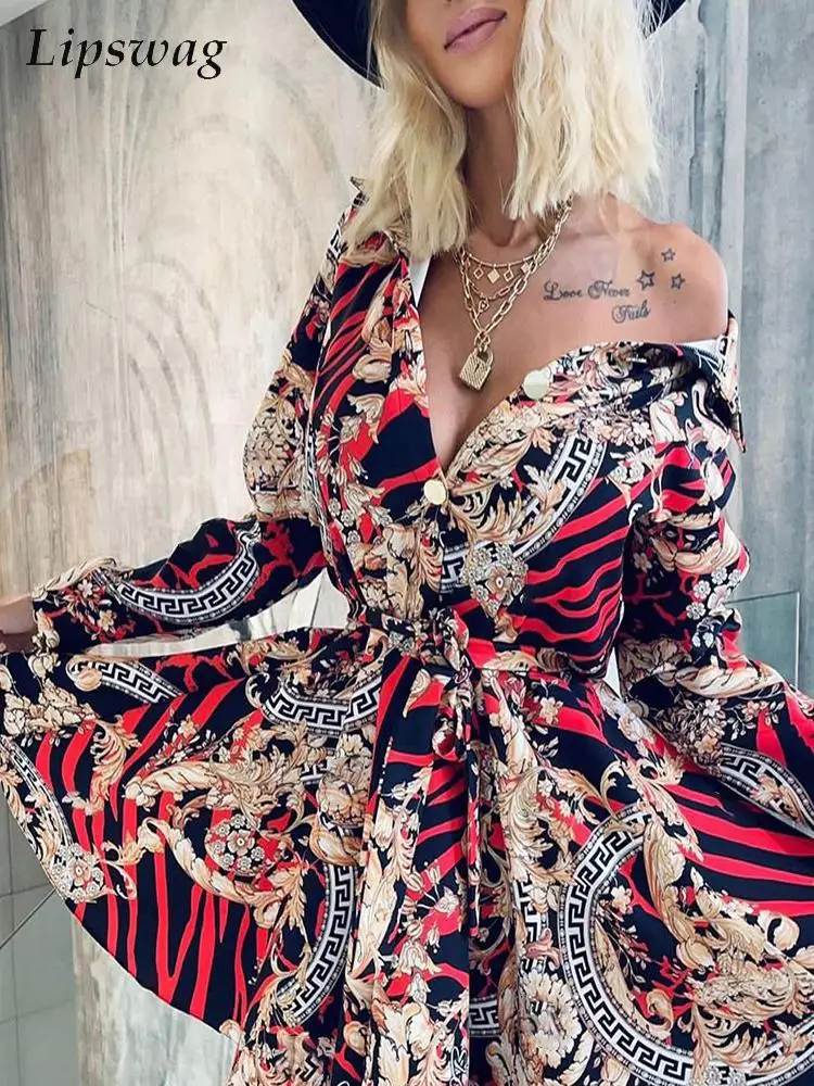 

Женское платье-рубашка с принтом, с открытыми плечами