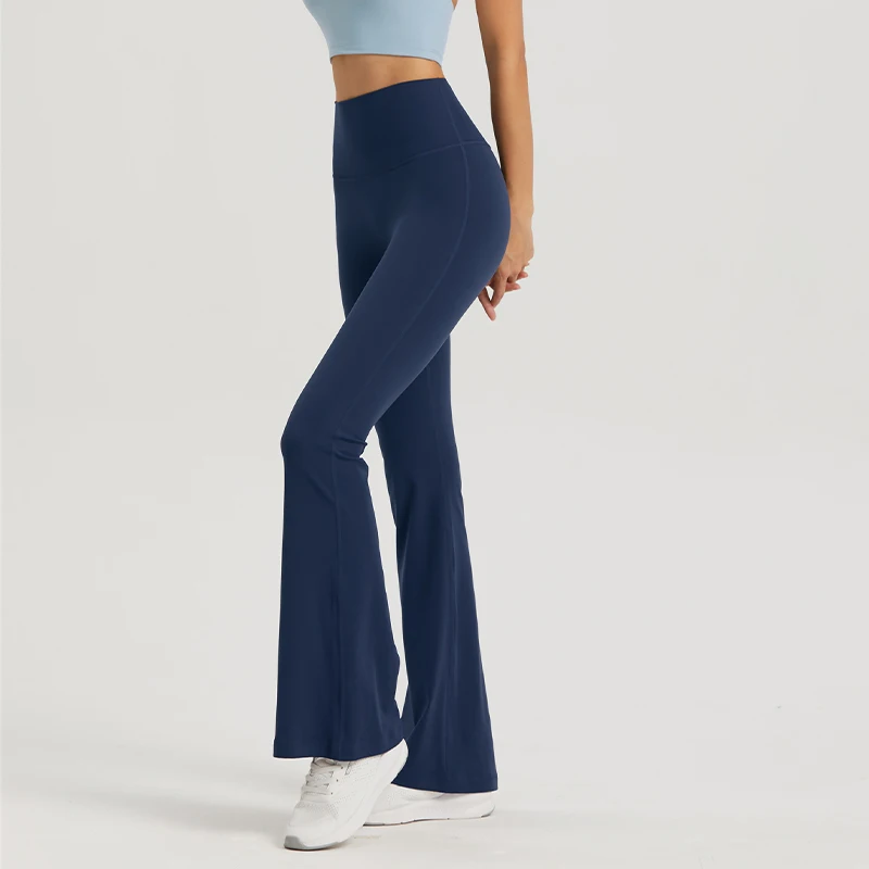 DANCEFISH 2023 Women Tight Pants High Waist Tummy Control Low Intensity Daily Wear Walk Joggings Pilates Yoga Flared Trousers