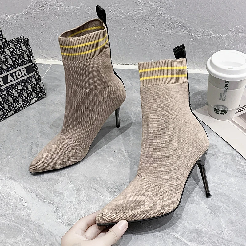 

AVADEN 2022 New European and American Pointed Toe Stiletto Flying Woven Short Boots Women Single Boots Large Size Women's Boots