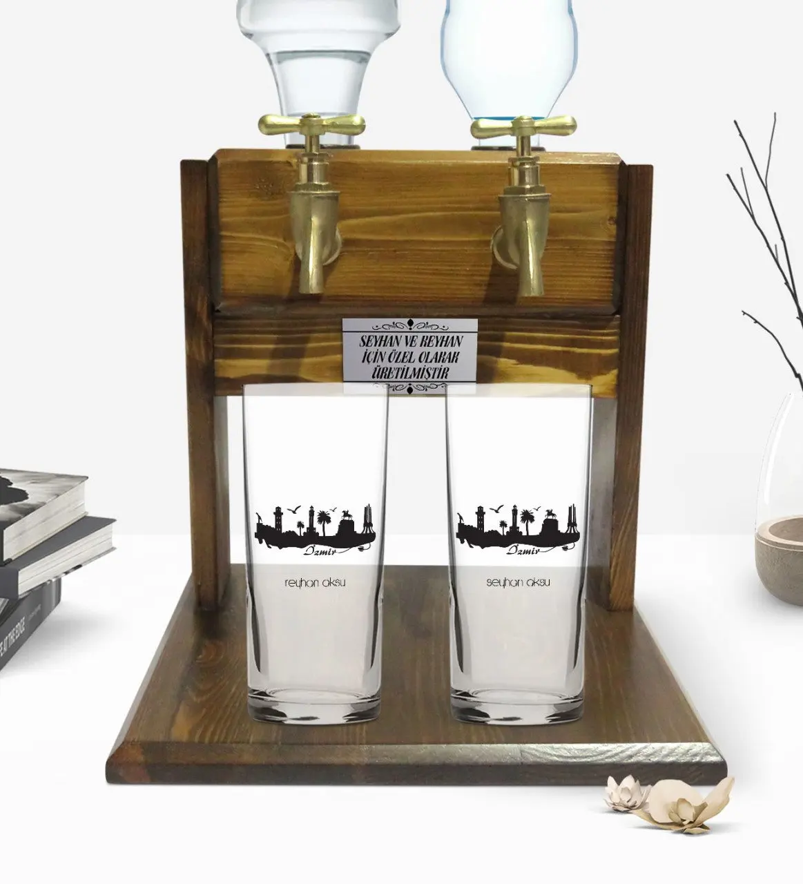 

Индивидуальный красочный печатный Измир дизайн туристический двойной чашки и двойной кран натуральная древесина стенд 3