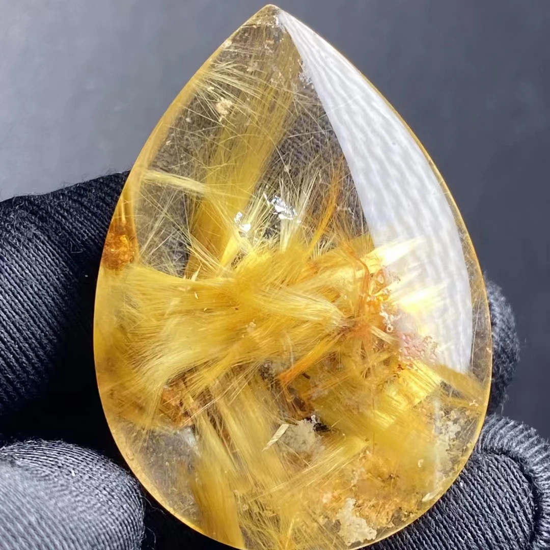 

Natural Gold Rutilated Quartz Water Drop Pendant Necklace 44*31*11mm Flower Yellow Rutilated Jewelry Women Brazil AAAAAAA