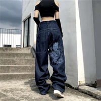 2022 mens and womens embroidered jeans street hip hop pants loose jeans wide leg pants blue jeans pocket jeans baggy jeans xl