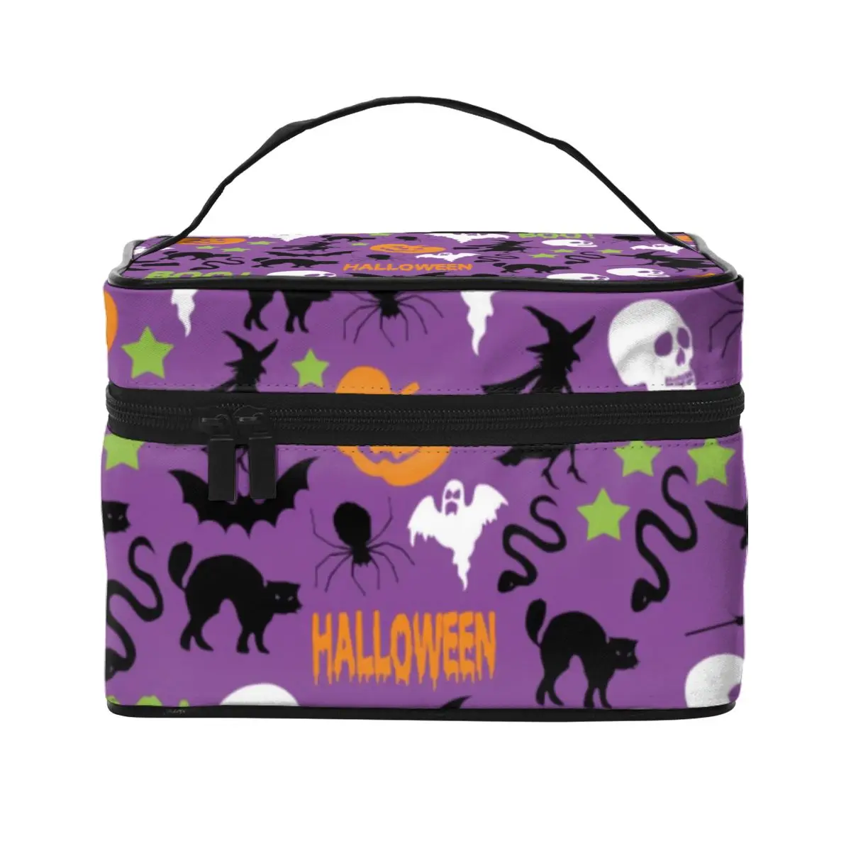 

Ghost Pumpkin Print Cosmetic Bags Funny Halloween Pack Storage Organizers with Handle Bathroom Couples Makeup Pouch