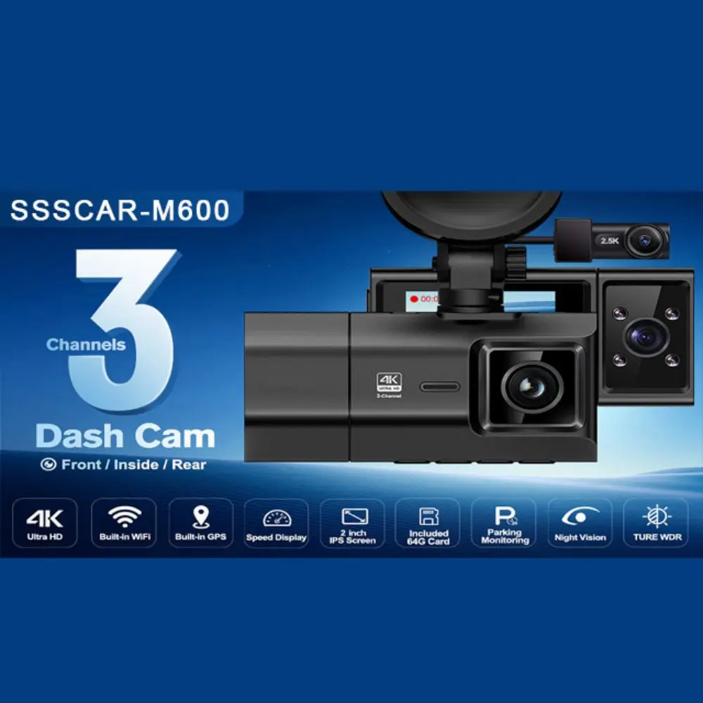 Купи 3 Cameras Car DVR 4K Dashcam Mini Dash Cam 3 Channel Video Recorder Wifi GPS Front And Rear Inside 3 Lens Car Black Box за 8,229 рублей в магазине AliExpress