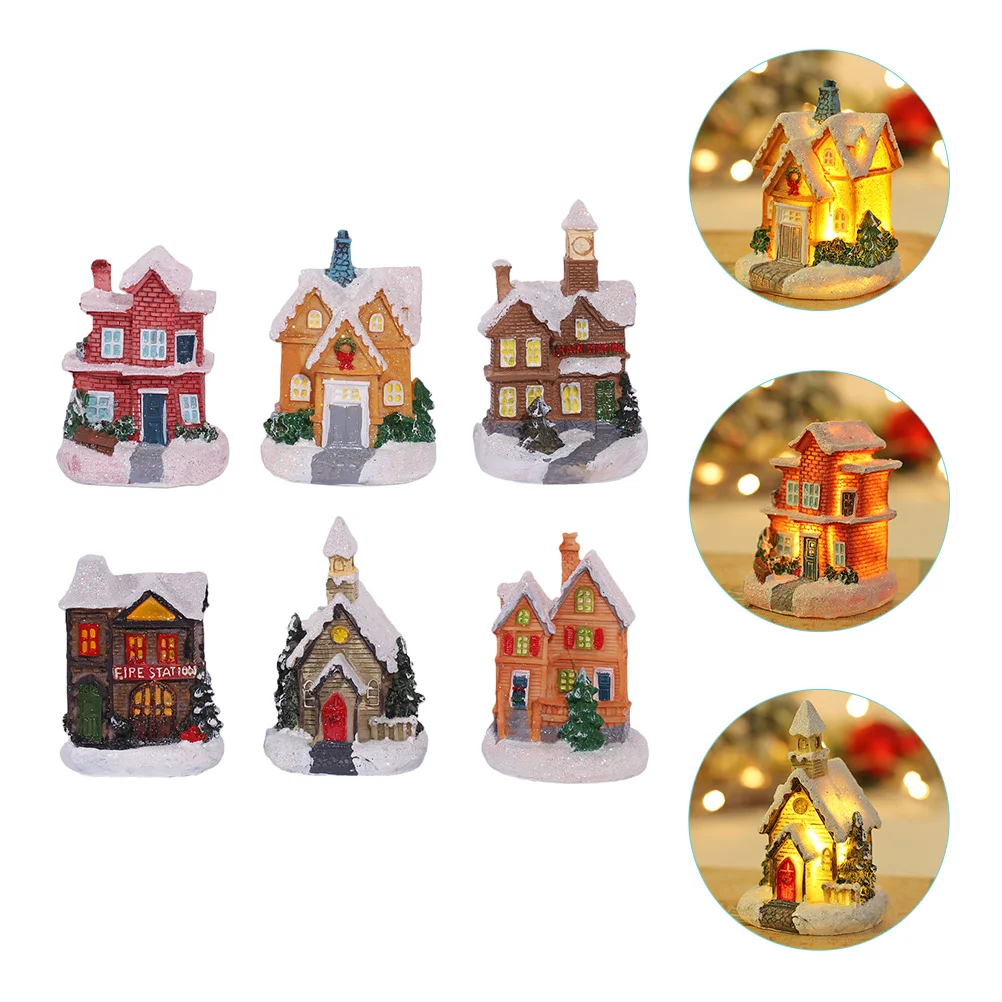 

6 Pcs Ornaments Resin Christmas Village Miniature Xmas House Christmas Village Houses For Desktop Christmas Festival