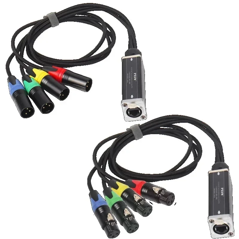 Network Converter RJ45 CAT5/6 With Shielded to 4 Channel 3Pin XLR Male/Female Connector Multi Receiver Cable for Speaker