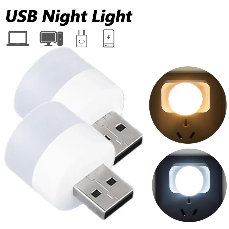 

ABS Pocket LED Night Light USB Plug Lamp Power Bank USB Charging PC Small Round Reading Lights Eye Protection Household Lamps