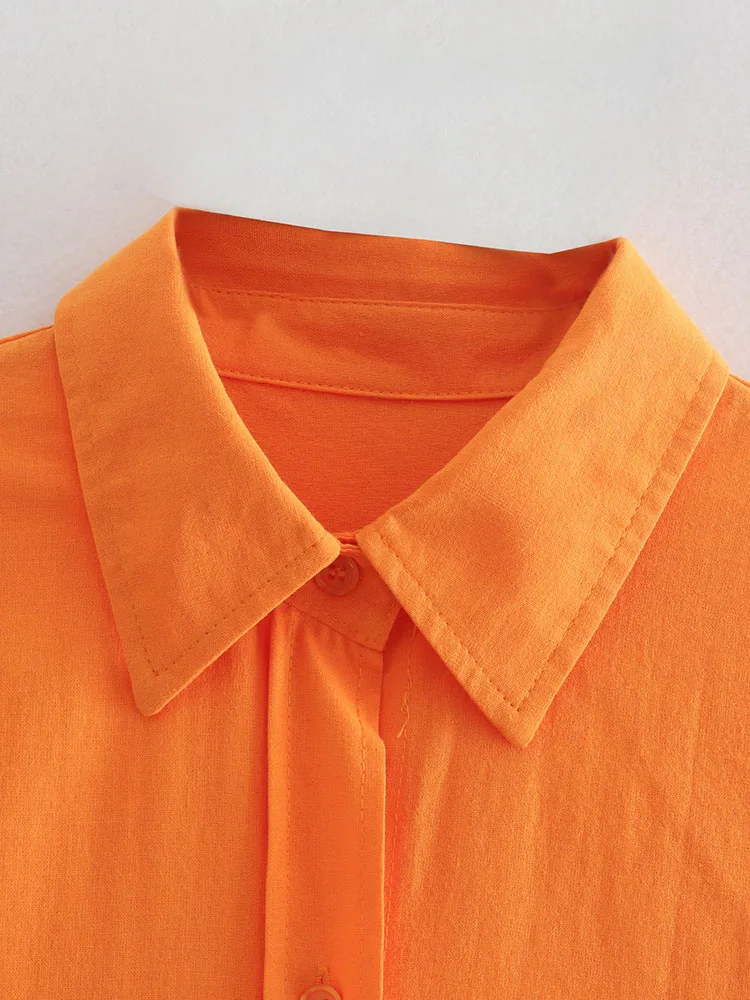 BBWM 2022 Новая женская летняя рубашка оверсайз Оранжевая универсальная однобортная