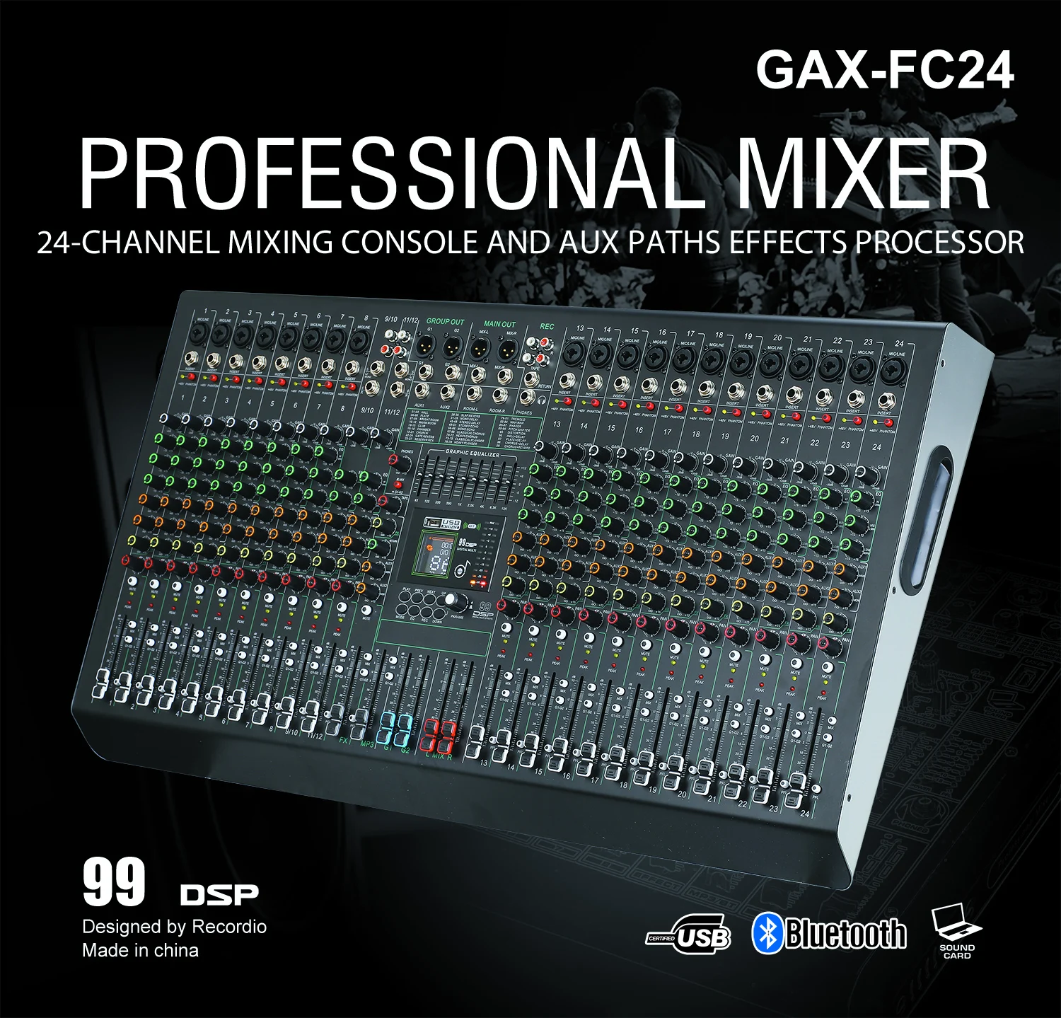 Профессиональный микшер GAX-FC24 с разъемом XLR для караоке, студийной записи, стриминга, высококачественного аудио, дискотек, музыки и диджеинга (art.: 3920dba10f850) - 3920dba10f850