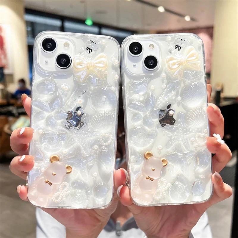 

DIY 3D butterfly Transparent Protector For iphone 14 13 12 11Pro Max Plus X XS XR Little Bear Soft Mobile phone case
