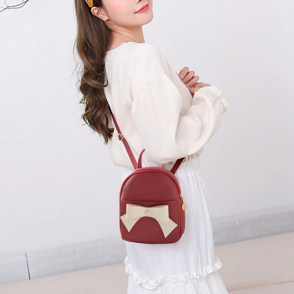 

Bowknot Small Backpacks Women Simple Mini Earphone Hole Crossbody Bags Girls PU Leather Casual Shoulder Messenger Bags