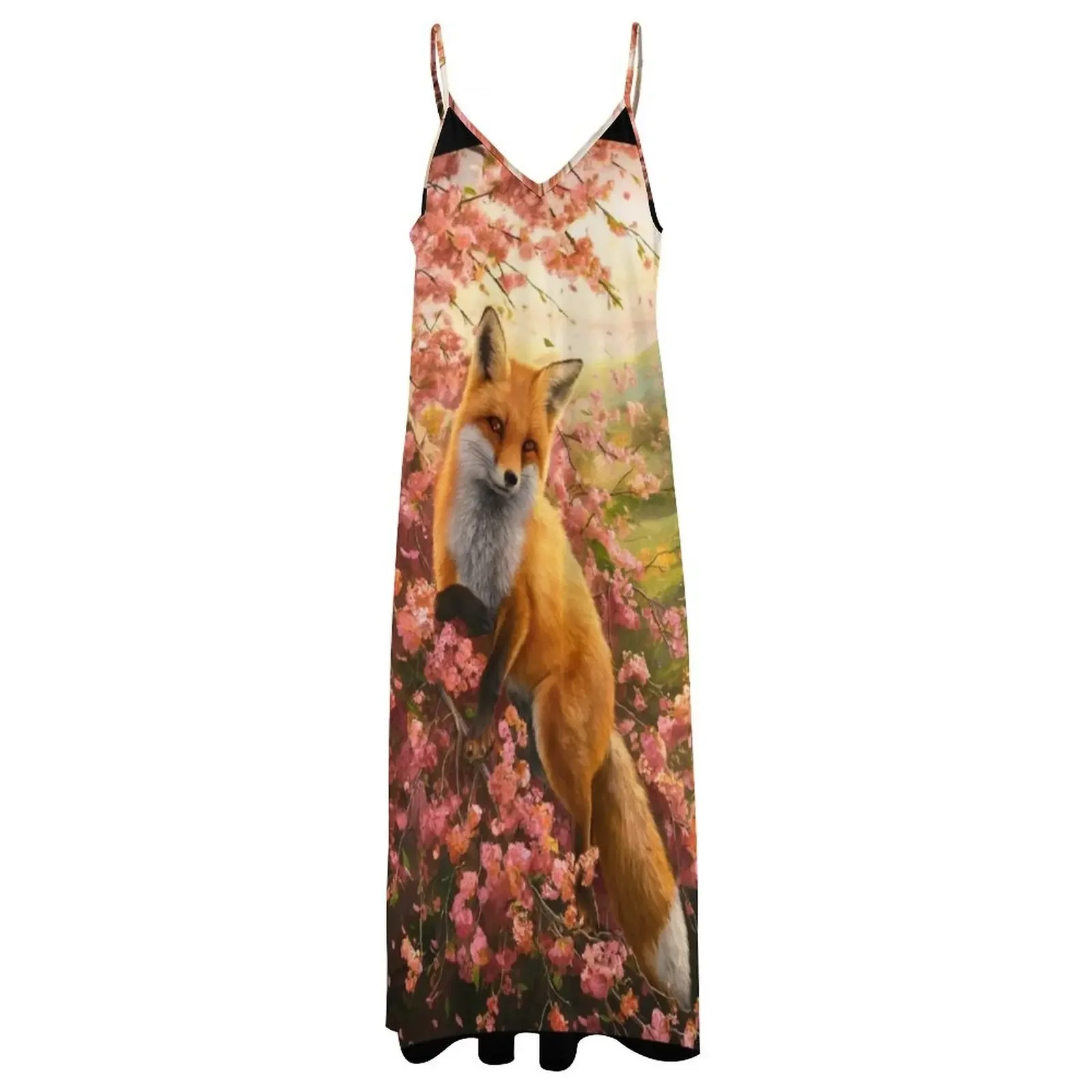 Портрет лисы. Лиса с цветком вишни лиса цветочным принтом картина лисы платье без