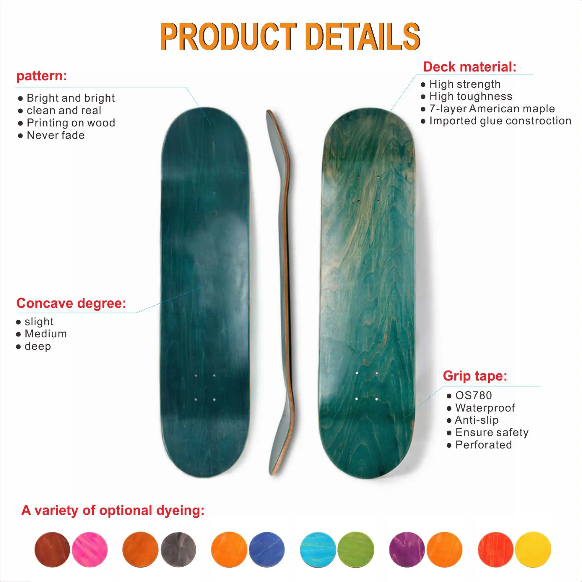 Высококачественный складской скейтборд бренда PISTON 7-слойный китайский кленовый