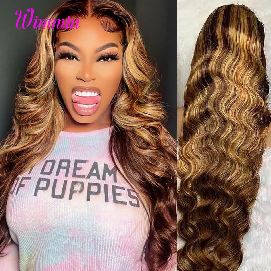 Highlight Wig Human Hair Body Wave Brazilian Hair 13x4 HD Lace Front Wig Pre Plucked Transparent Lace Frontal Wigs Wimmin Hair