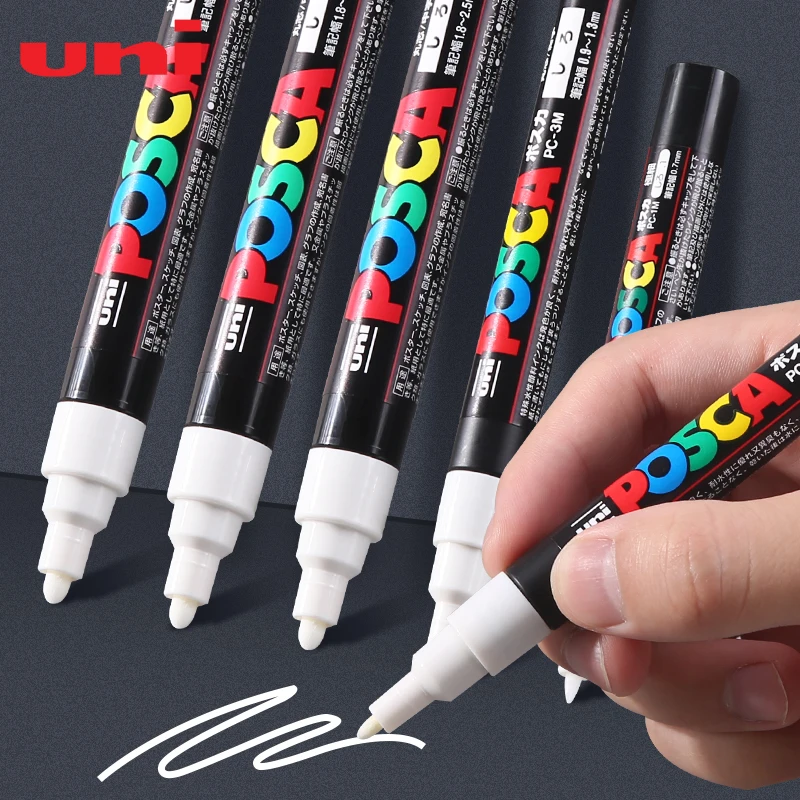 

POSCA White Marker Pen,PC-1M 3M 5M Waterbased Waterproof permanent marker graffiti Paint Pen for Rock Wood Leather rotulador