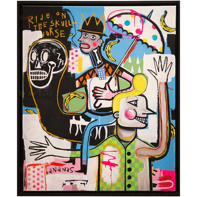 

Abstract Modern Street Scrawl Artwork Joachim Ride On The Skull Horse Rooster Canvas Wall Art By Ho Me Lili For Home Decor