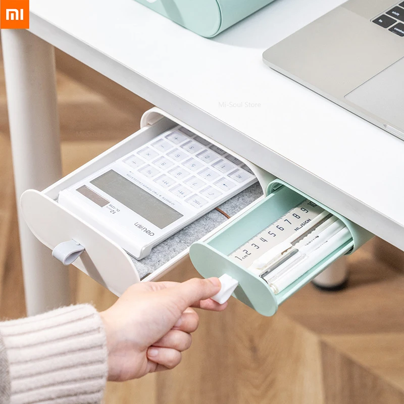 

Настенный ящик Xiaomi, ящик для хранения под столом, ящик для хранения кистей для макияжа, канцелярских принадлежностей, пластиковый ящик для х...
