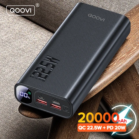 QOOVI Power Bank 20000 мАч Портативный PD 20 Вт Быстрая зарядка Poverbank Внешний аккумулятор для мобильного телефона Powerbank для iPhone 13 Xiaomi
