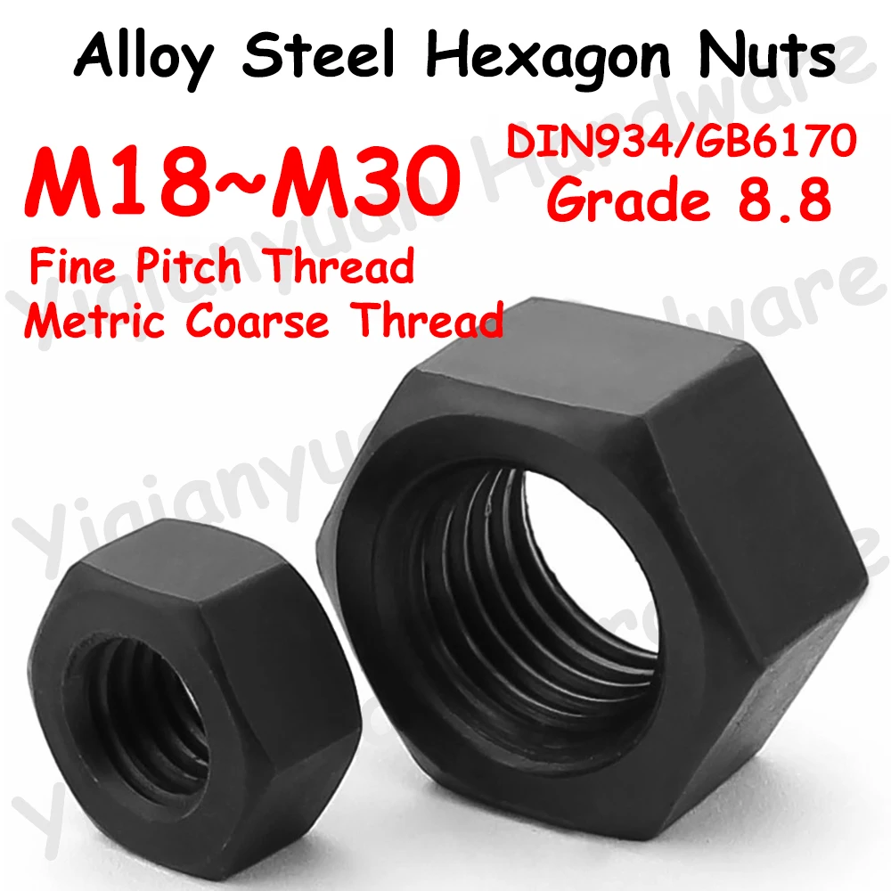 Шестигранные гайки из легированной стали Yiqianyuan DIN934 GB6170 класса 8,8 Метрическая грубая резьба и резьба с тонким шагом M18 M20 M22 M24 M27 M30