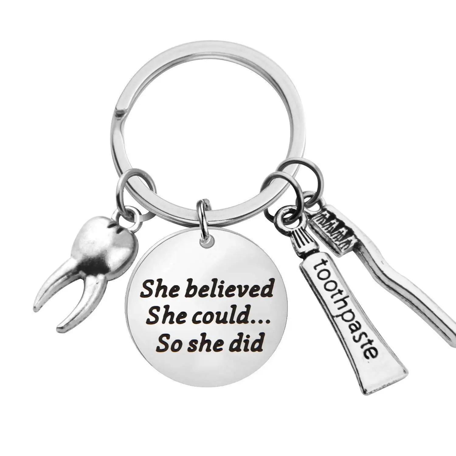 

She Believed She Could So She Did Toothpaste Toothbrush Tooth Dentist Keyring Keychain Charms Women Jewelry Accessories