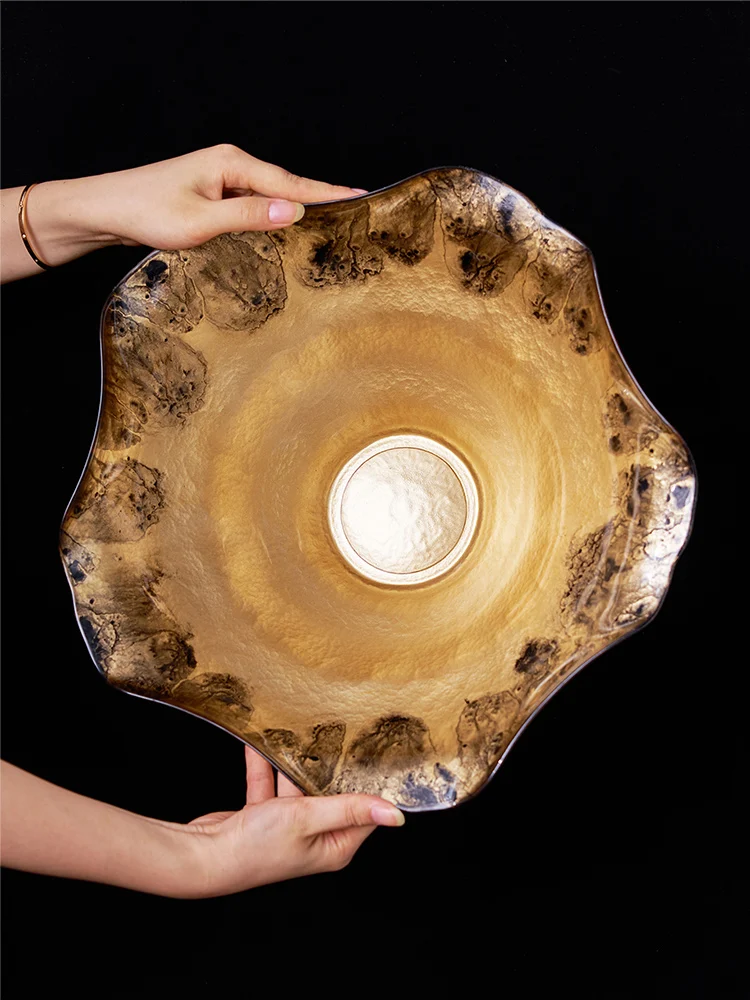 Роскошный дизайн золотая стеклянная ваза с фруктами украшения настольная мебель