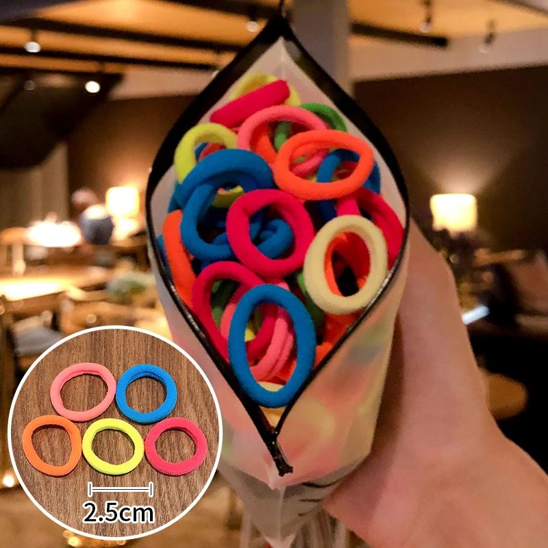 

Accessories Cartoon 50/100/200 Pcs/Bag Children Rubber Bands Cute Candy Solid Girls Elastic Hair Bands Kids Sweet Hair toy