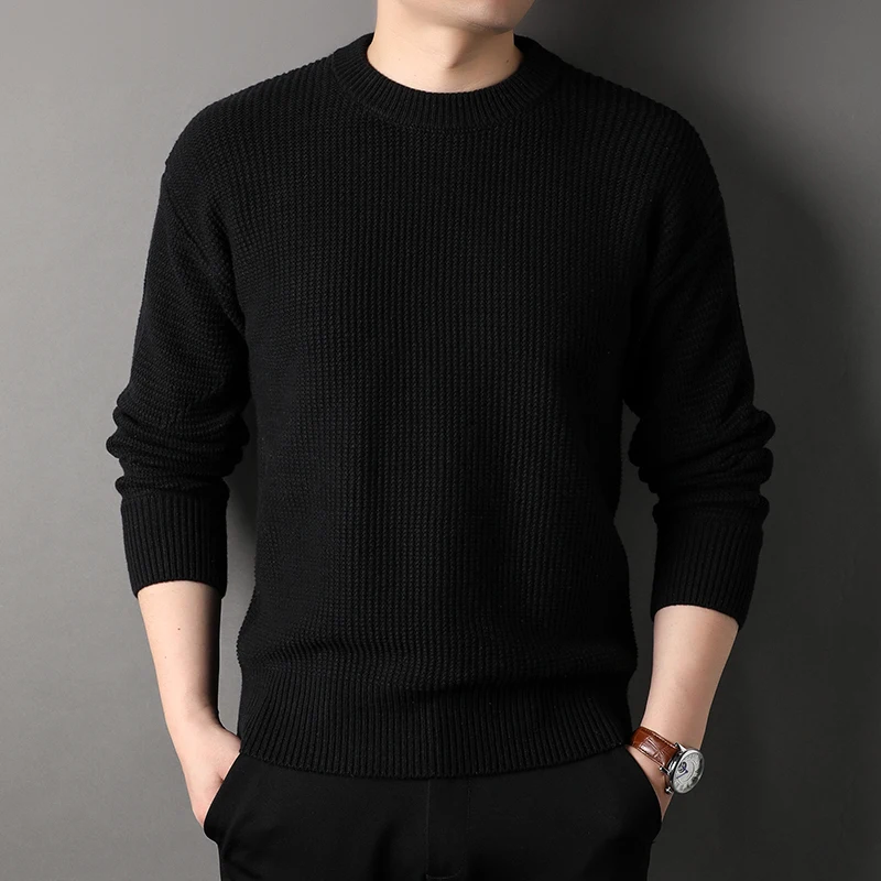 

Men's Sweater Winter Crew Neck Sweater Thickened Bottoming Shirt Solid Color Leisure Pullover Sweater Men